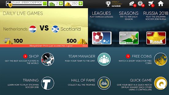 Скачать взломанную Stickman Soccer 2018 версия 2.2.6 apk на Андроид - Открытые уровни
