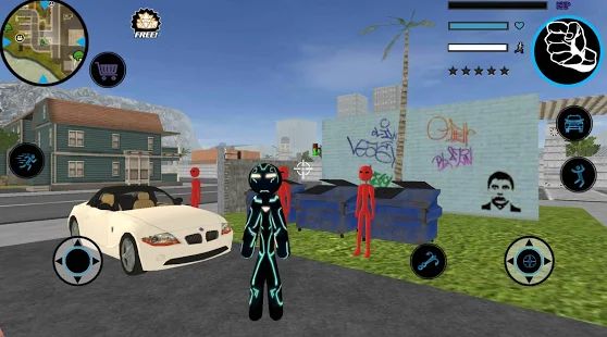 Скачать взломанную Neon Iron Stickman Rope Hero City Gangstar Mafia версия 1.6 apk на Андроид - Много монет