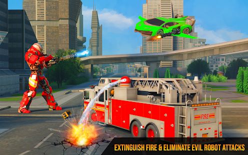Скачать взломанную Flying Firefighter Truck Transform Robot Games версия 27 apk на Андроид - Бесконечные деньги