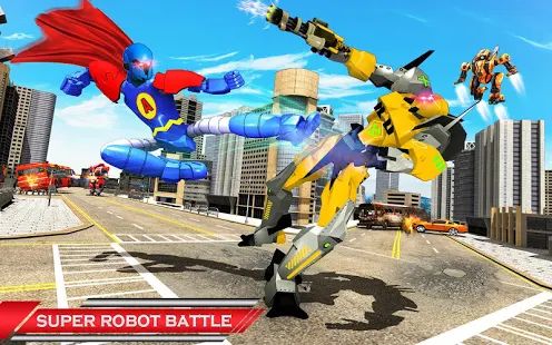 Скачать взломанную Летающий герой робот-машина: робот игры версия 1.2.7 apk на Андроид - Открытые уровни