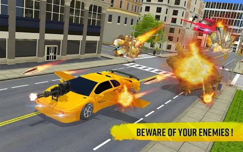 Скачать взломанную Flying Car Shooting Game: Modern Car Games 2020 версия 1.1 apk на Андроид - Бесконечные деньги