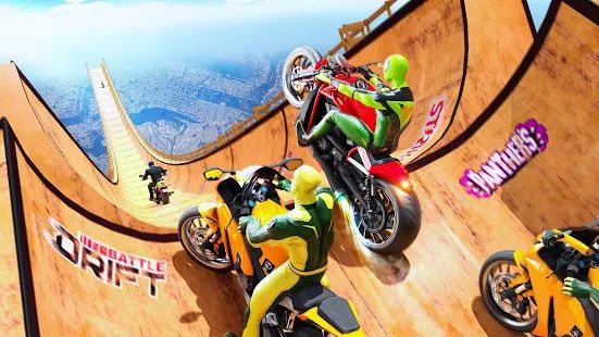 Скачать взломанную Superhero Bike Stunt GT Racing - Mega Ramp Игры версия 1.9 apk на Андроид - Бесконечные деньги